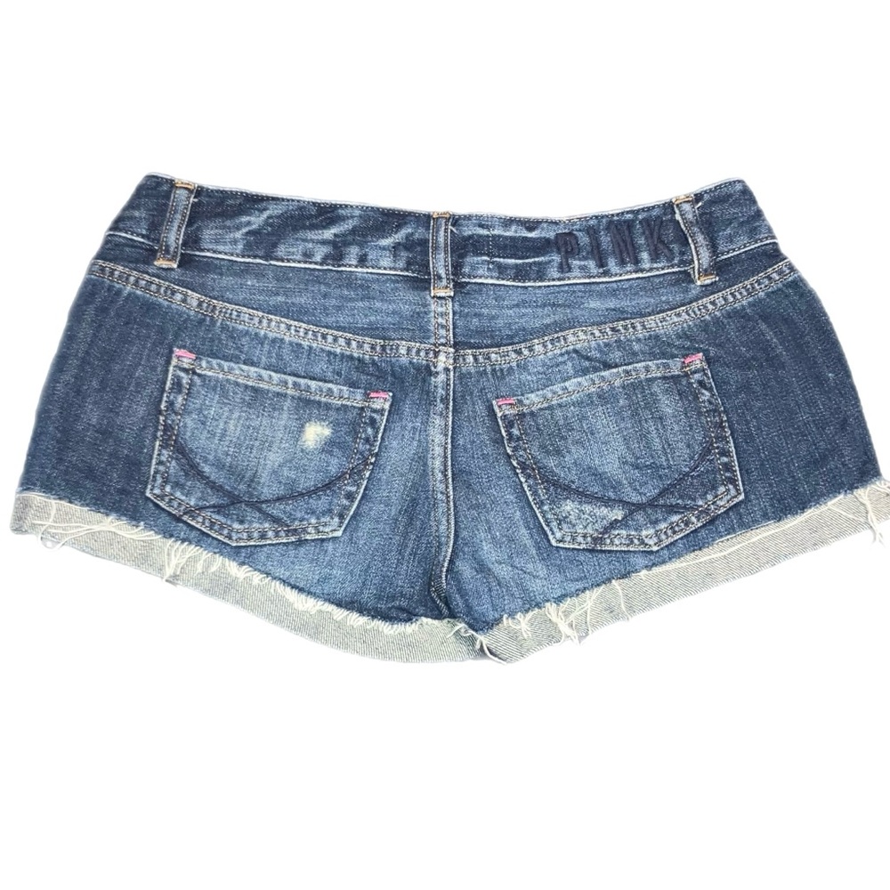 Victoria’s Secret Pink Denim Rainbow Silver Sequin Dark Blue Jean Shorts 0 RARE - Picture 3 of 8